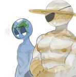 absurd_res bald duo earth eye_patch eyewear for_a_head hi_res humanoid kogito lidded_eyes living_planet male muscular muscular_male nipples not_furry object_head pecs planet saturn_(planet) skinny smile