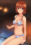  akatsuki_miho akemiho_tabi_nikki bikini brown_eyes brown_hair highres kouno_hikaru looking_at_viewer onsen short_hair sitting smile solo swimsuit 