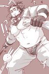  1boy animal_ears bags_under_eyes bara boogeyman_(housamo) facial_hair highres mature_male meme_attire multicolored_hair muscular mustache_stubble rabbit_ears reverse_bunnysuit reverse_outfit scar scar_on_face sideburns solo stubble tokyo_afterschool_summoners two-tone_hair yume_00kami 