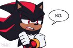 2020 anthro black_body clothing crossed_arms dialogue english_text eulipotyphlan gloves half-closed_eyes handwear hedgehog hi_res male mammal narrowed_eyes open_mouth red_eyes sega shadow_the_hedgehog signature simple_background solo sonic_the_hedgehog_(series) speech_bubble text tuft violetmadness7