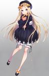  abigail_williams_(fate/grand_order) akariko bangs black_bow black_dress black_footwear black_hat blonde_hair bloomers blue_eyes bow bug butterfly commentary_request dress fate/grand_order fate_(series) full_body hair_bow hat highres insect long_hair long_sleeves looking_at_viewer mary_janes object_hug orange_bow parted_bangs polka_dot polka_dot_bow shoes sleeves_past_fingers sleeves_past_wrists solo stuffed_animal stuffed_toy teddy_bear underwear very_long_hair white_bloomers 