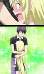  1boy 1girl blonde_hair blush child hug kuroi_sena mangaka-san_to_assistant-san_to open_mouth screencap 