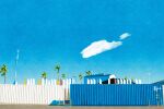  blue_sky building cloud day highres iida_kento no_humans original outdoors palm_tree scenery shipping_container sky tree 