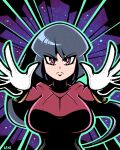  1girl black_bodysuit blue_hair blunt_bangs bodysuit bodysuit_under_clothes breasts crop_top cropped_jacket dark_blue_hair gloves hime_cut jacket large_breasts legendofnerd long_hair long_sleeves pink_eyes pink_jacket pokemon pokemon_frlg red_eyes red_jacket sabrina_(pokemon) solo telekinesis turtleneck turtleneck_jacket very_long_hair white_gloves 