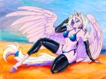 anthro apple_inc. beach bikini clothing collar digital_media_(artwork) equid equine female friendship_is_magic gift hasbro hi_res horse invalid_tag ipad latex leaenala mammal my_little_pony pegasus pony seaside smile solo sunny_way swimwear wings