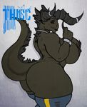  2017 anthro big_breasts big_butt breasts butt deathclaw digital_media_(artwork) fallout female looking_at_viewer looking_back scalie sligarthetiger solo thick_thighs video_games 