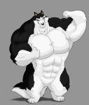 2015 abs anthro balto_(film) bicep_curl black_body black_fur blue_eyes canid canine canis digital_media_(artwork) domestic_dog featureless_crotch flexing fur hi_res husky male mammal muscular muscular_anthro muscular_male nordic_sled_dog solo spitz steele_(balto) universal_studios white_body white_fur xxsparcoxx