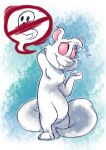 2018 8-bit-britt anthro bodily_fluids buckteeth bunnicula_(series) digital_media_(artwork) fur hair hand_behind_head hand_behind_own_head hi_res looking_away male mammal pink_nose pose rafferty_(bunnicula) red_eyes red_sclera rodent sciurid solo speech_bubble standing sweat tail teeth tree_squirrel white_body white_ears white_fur white_hair white_tail