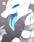 &lt;3 2023 3_fingers 4:5 absurd_res ambiguous_gender ambiguous_pred anthro anthro_pred blue_eyes blue_insides blue_mouth blue_pupils blue_sclera blue_tongue bodily_fluids breath cheek_tuft claw_fingers claws colored digital_media_(artwork) dragon dripping facial_tuft fangs finger_claws fingers fully_inside fur furred_dragon gaping_mouth generation_5_pokemon gesture grey_background grey_claws headshot_portrait heart_reaction hi_res kemono legendary_pokemon looking_at_viewer monotone_body monotone_fur mouth_shot natutuna neck_bulge nintendo nude open_mouth open_smile oral_vore pointing pointing_at_mouth pointing_at_self pokemon pokemon_(species) portrait pupils reshiram saliva saliva_drip saliva_on_tongue saliva_string shaded side_view simple_background slit_pupils smile snout soft_vore solo speech_bubble swallowing teeth tongue tongue_out tuft vore white_body white_fur