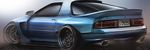  gradient gradient_background grey_background ground_vehicle kihuzinz mazda mazda_rx-7 motor_vehicle no_humans original reflective_floor shiny wheel 