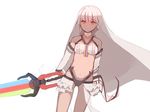  altera_(fate) black_panties bra choker closed_mouth commentary_request cowboy_shot eyebrows_visible_through_hair fate/grand_order fate_(series) holding holding_sword holding_weapon hona_(pixiv7939518) looking_at_viewer navel open_clothes open_skirt panties photon_ray pleated_skirt red_eyes short_hair silver_hair skirt solo sword underwear unfinished veil weapon white_bra white_choker white_skirt 