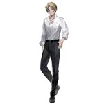  1boy armin_(girls&#039;_frontline) artist_request belt black_footwear black_pants blonde_hair breast_pocket closed_mouth collared_shirt dog_tags full_body girls&#039;_frontline green_eyes hand_in_pocket highres jacket long_sleeves looking_at_viewer male_focus official_art pants pocket shirt shoes short_hair simple_background smile solo standing third-party_source transparent_background white_shirt 