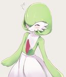  blush closed_eyes closed_mouth collarbone eighth_note facing_viewer flan_(harry_mackenzie) gardevoir gen_3_pokemon grey_background happy humming musical_note no_humans pokemon pokemon_(creature) simple_background smile solo upper_body 