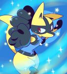 ambiguous_gender anthro biped canid canine chest_spike generation_4_pokemon hi_res lucario mammal nintendo pokemon pokemon_(species) shiny_pokemon solo spikes spikes_(anatomy) star tail yellow_body yuki_oto