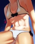  1girl artist_name bikini black_bow bow breasts head_out_of_frame highres ijiranaide_nagatoro-san mawster_yowda nagatoro_hayase navel small_breasts solo swimsuit tan tanlines underboob white_bikini 