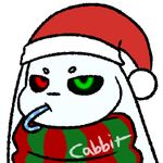  2017 alpha_channel ambiguous_gender cabbit cabbit_king cabbitking candy candy_cane cat christmas feline food fur glowing glowing_eyes green_eyes hat holidays hybrid lagomorph long_ears looking_at_viewer mammal rabbit red_eyes santa_hat scarf signature simple_background solo transparent_background white_fur 