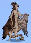  anthro avian beak bird feathered_wings feathers female fur gryphon shesterrni solo spots spotted_fur unknown_character wings 