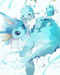  :3 animal_focus blue_eyes blue_sclera blue_skin cetacean_tail closed_mouth colored_sclera colored_skin commentary crossover fins fish_tail forked_tail head_fins highres ice_pikmin li04r no_humans pikmin_(creature) pikmin_(series) pokemon pokemon_(creature) simple_background symbol-only_commentary tail vaporeon 