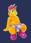  anthro belly big_belly big_penis blush clothed clothing daftpatriot erection footwear humanoid_penis koopa male mario_bros nintendo penis penis_through_leghole poking_out scalie shoes slightly_chubby solo sweat uncut video_games 