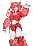  1girl 2023 absurdres autobot azuredawn40 blue_eyes breasts colored_skin elita_one helmet highres horns humanoid_robot medium_breasts pointing red_lips robot robot_girl simple_background solo transformers white_background white_skin 