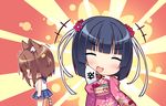  2girls animal_ears azuki_(sayori) black_hair blush catgirl chibi fang game_cg japanese_clothes minazuki_shigure nekopara sayori seifuku short_hair skirt tail 