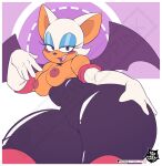 anthro bat blush breasts camel_toe clothed clothing exposed_breasts eyelashes eyeshadow female hi_res looking_at_viewer makeup mammal nipples open_mouth open_smile rouge_the_bat sega smile solo sonic_the_hedgehog_(series) thewilldpink thick_thighs wide_hips