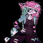alternative_fashion anthro blep canid canine female fur goth hi_res mammal multicolored_body multicolored_fur scene_(fashion) scene_haircut solo spitthesauce tongue tongue_out