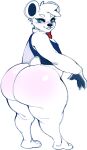 anthro bear big_butt blue_eyes bottom_heavy bow_tie butt canid canine clothing feet fur hi_res huge_butt looking_back male mammal nocturne_(artist) smile solo tail topwear vest white_body white_fur
