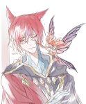  1boy :d animal_ears cat_ears closed_mouth crystal_exarch fairy feo_ul final_fantasy final_fantasy_xiv g&#039;raha_tia hooded_robe male_focus mini_person minigirl pixie_(ff14) red_hair robe smile tladpwl03 twintails 