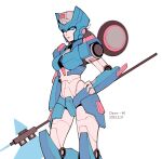  1girl 2023 absurdres axe azuredawn40 battle_axe blue_eyes blue_panties breasts chromia colored_skin curvy hand_on_own_hip helmet highres humanoid_robot medium_breasts panties robot robot_girl simple_background solo transformers underwear weapon white_background white_skin 
