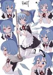  ? akanbe alternate_costume anger_vein apron artist_name bandaid bangs black_dress blue_bow blue_eyes blue_hair blush bow character_sheet cirno counting crossed_arms dress enmaided fkey full_body grin hair_bow highres ice ice_wings looking_at_viewer maid maid_apron mary_janes mop multiple_views neck_ribbon open_mouth puffy_short_sleeves puffy_sleeves red_ribbon ribbon shoes short_hair short_sleeves smile tearing_up tears tongue tongue_out touhou wings wrist_cuffs 