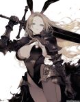 1girl ai-generated animal_ears aqua_eyes armor blonde_hair breasts fake_animal_ears highres holding holding_sword holding_weapon large_breasts lilium(lilydisease) original rabbit_ears shoulder_armor solo sword weapon 