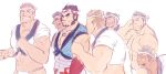  6+boys :q aether_deity_(housamo) bandaid bara character_request colored_skin ep06 facial_hair fire_deity_(housamo) forked_eyebrows fundoshi goatee gradient_skin grin hachimaki happi happy headband japanese_clothes large_pectorals long_sideburns male_focus mature_male multiple_boys muscular muscular_male mutton_chops nejiri_hachimaki nether_deity_(housamo) no_eyes one_eye_closed pectoral_cleavage pectorals profile red_skin short_hair sideburns sketch smile standing tajikarao_(housamo) thick_eyebrows tokyo_afterschool_summoners tongue tongue_out tusks walking water_deity_(housamo) wood_deity_(housamo) 