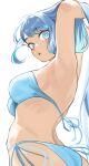  1girl :o absurdres armpits arms_up ass bare_shoulders bikini blue_bikini blue_eyes blue_hair boku_no_hero_academia breasts fengling_(furin-jp) hadou_nejire highres long_hair looking_at_viewer medium_breasts open_mouth side-tie_bikini_bottom simple_background solo swimsuit upper_body very_long_hair white_background 