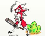  angry baseball_bat canine digital_media_(artwork) egg female hexami holding_object lycanroc mammal midnight_lycanroc nintendo pok&eacute;mon pok&eacute;mon_(species) protecting standing video_games 