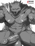 anthro balls big_balls big_pecs big_penis blaidd_(elden_ring) blush blush_lines bodily_fluids canid canine canis cape cape_only clothing elden_ring erection fromsoftware genitals hatake male mammal mostly_nude muscular muscular_male nude nude_male pecs penis pubes solo sweat sweatdrop vein veiny_muscles veiny_penis wolf