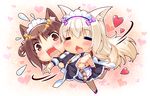  animal_ears apron azuki_(sayori) blonde_hair blush bow brown_eyes brown_hair catgirl chibi coconut_(sayori) fang game_cg headdress heart long_hair maid nekopara sayori short_hair tail wristwear 