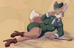  anthro breasts canine clothing digital_media_(artwork) eyewear female fox glasses half-closed_eyes hat hi_res lt._fox_vixen mammal military military_uniform monochrome pinup pose radvengence sek_studios solo squirrel_and_hedgehog uniform 