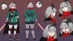  1girl absurdres adapted_costume black_hairband commentary energy_sword english_commentary gradient_background green_eyes green_kimono grey_hair hairband highres holding holding_lightsaber holding_weapon japanese_clothes kimono konpaku_youmu konpaku_youmu_(ghost) lightsaber multiple_views red_eyes red_scarf rewinderontan robot scarf short_hair star_wars sword touhou weapon 
