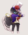 4:5 ambiguous_gender anthro biped black_body black_fur bottomless clothed clothing eyewear featureless_crotch fur generation_6_pokemon glasses hi_res itz_smi73 looking_at_viewer meowstic nintendo pokemon pokemon_(species) solo white_body white_fur