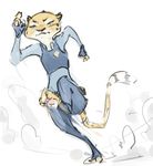  2017 action_pose anthro badge cheetah clothed clothing colored_sketch determined digital_drawing_(artwork) digital_media_(artwork) disney dust_cloud feline female fingerless_gloves gloves hi_res kii_catano mammal nobby_(artist) pawpads police police_uniform pose running simple_background solo uniform zootopia 