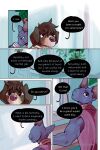 bastriw beverage brown_eyes canid canine canis clothing coffee comic dialogue domestic_cat domestic_dog drinking felid feline felis fernando_(bastriw) furniture hi_res male mammal pato_(bastriw) purple_eyes table text