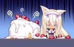  animal_ears apron bell blonde_hair bow cake catgirl chibi coconut_(sayori) food fruit game_cg headdress long_hair maid nekopara sayori strawberry wristwear 