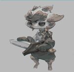 ambiguous_gender anthro armor biped bovid caprine clothed clothing front_view goat grey_background holding_object holding_sword holding_weapon horizontal_pupils mammal melee_weapon pupils ramssa simple_background solo sword weapon