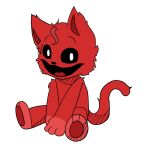 anthro critters_(poppy_playtime) digital_media_(artwork) domestic_cat felid feline felis female fur glowing glowing_eyes hair invi_fuwa living_toy looking_at_viewer mammal open_mouth paws plushie poppy_playtime simple_background smile smiling_critters solo tail tongue