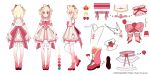  1girl absurdres akimotto algorhythm_project blonde_hair boots bow copyright_name dress food fruit hair_ornament highres jewelry medium_hair multicolored_hair necklace pantyhose pink_bow pink_footwear pink_hair poru_(algorhythm_project) second-party_source strawberry virtual_youtuber white_dress white_pantyhose 