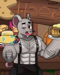 anthro arm_hair body_hair cheesemaster_(cookie_run) chest_hair cookie_run hyenawizard20 male mammal mouse murid murine muscular muscular_male pecs rodent solo