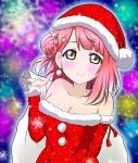  1girl breasts christmas christmas_hat hat long_hair love_live! love_live!_school_idol_festival perfect_dream_project pink_hair smile uehara_ayumu yellow_eyes 