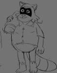2024 3_toes 4_fingers anthro belly biped clothing feet fingers lili_zard mammal monochrome procyonid raccoon rascal_(robot_dreams) robot_dreams shirt simple_background sketch slightly_chubby solo toes topwear