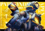  109vir 1boy apex_legends character_name copyright_name english_text from_side highres humanoid_robot looking_up one-eyed orange_eyes pathfinder_(apex_legends) robot science_fiction screen solo upper_body zoom_layer 